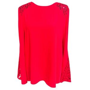 Chico’s Red Cutout Lace Bell Sleeve Blouse Size 1 (8–10) Valentine’s Boho Chic